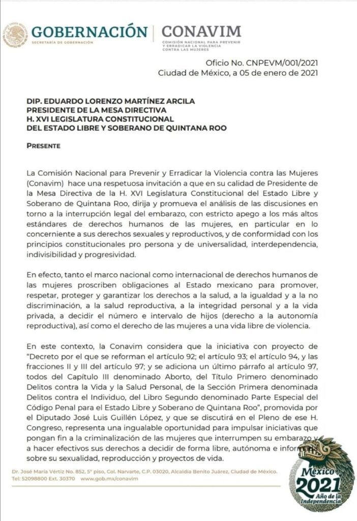 Gobierno federal al pendiente de discusión sobre derechos reproductivos en Quintana Roo