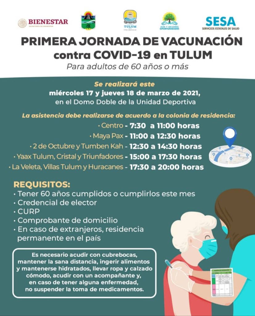 Inicia vacunación contra Covid 19 en Tulum