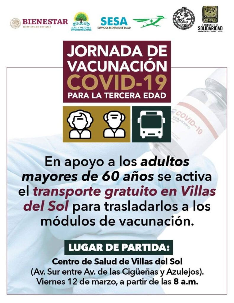 Continúa la jornada de vacunación para adultos mayores en Playa del Carmen