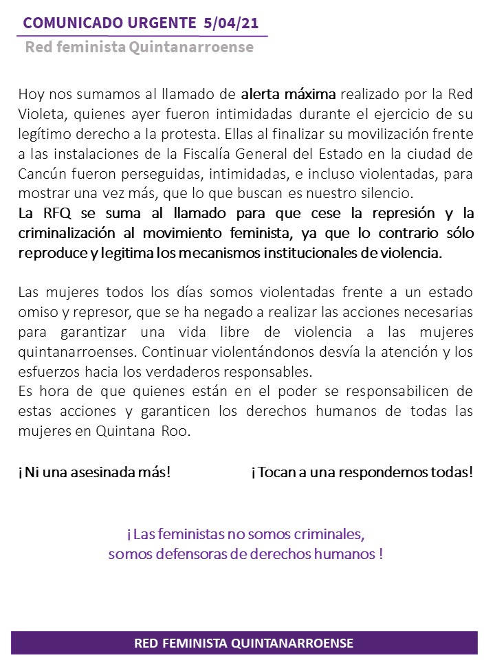 Denuncian colectivas feministas criminalización por protestas en Quintana Roo