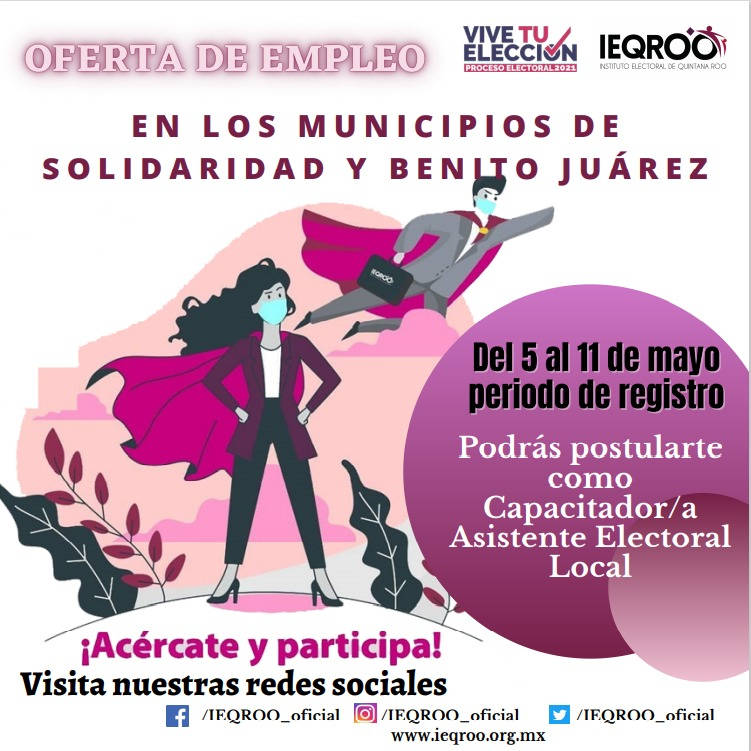 Oferta trabajo IEQROO en Solidaridad y Benito Juárez