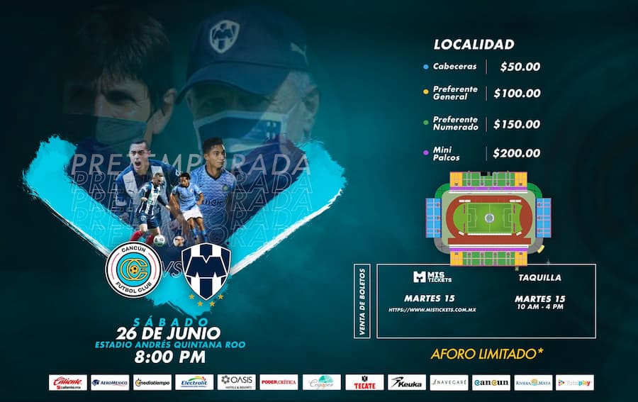 Llegan los Rayados de Monterrey al Andrés Quintana Roo para duelo amistoso contra Cancún FC