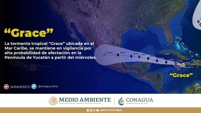 Se prevé que este jueves Grace cruce la Península de Yucatán