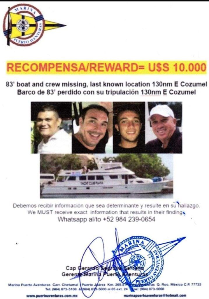 Ofrecen recompensa por información para ubicar a embarcación pérdida en Quintana Roo