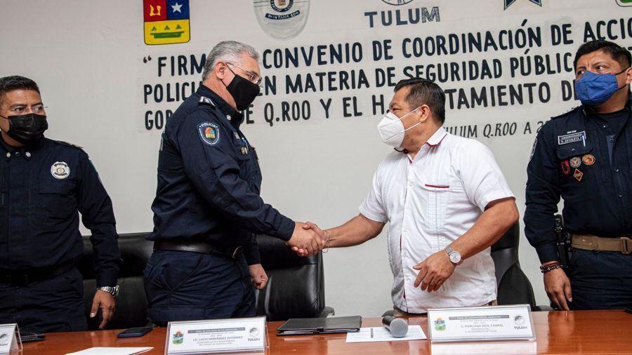 Firman ayuntamiento de Tulum y SSP nuevo convenio de coordinación policial.