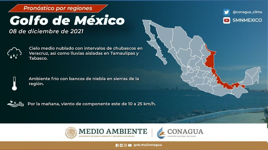 Se espera lluvias en el sureste de México