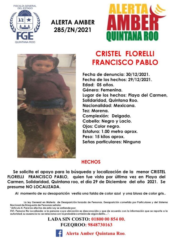 Solicitan ayuda para localizar a Cristel Florelli Francisco Pablo
