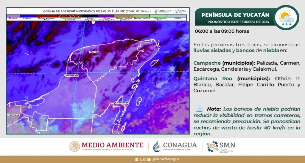 Habrá lluvias en la Península de Yucatán este jueves