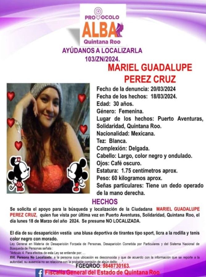 Solicitan ayuda para localizar a Mariel Guadalupe Pérez Cruz